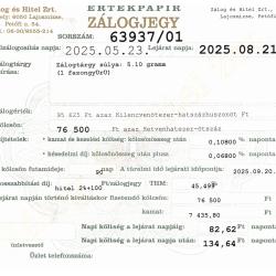 L-63937 sz. zálogjegy