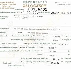 L-63936 sz. zálogjegy