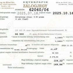 L-62060 sz. zálogjegy