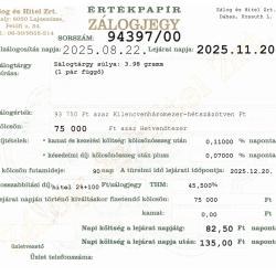 D-94397 sz. zálogjegy