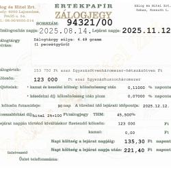 D-94321 sz. zálogjegy