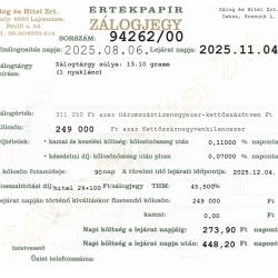 D-94262 sz. zálogjegy