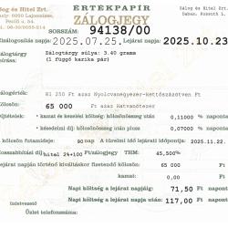 D-94138 sz. zálogjegy