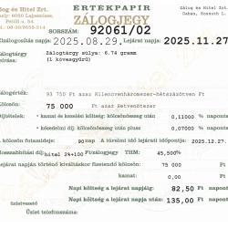 D-92061 sz. zálogjegy