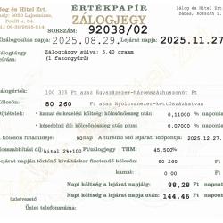 D-92038 sz. zálogjegy