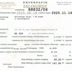 D-88832 sz. zálogjegy