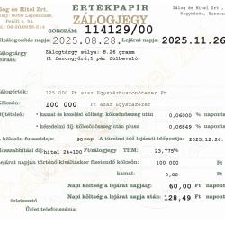 N-114129 sz. zálogjegy