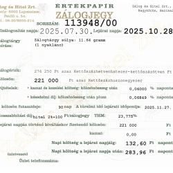 N-113948 sz. zálogjegy