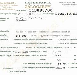 N-113898 sz. zálogjegy