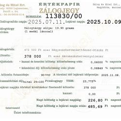 N-113830 sz. zálogjegy