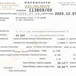 N-113809 sz. zálogjegy