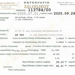 N-113784 sz. zálogjegy