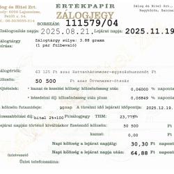 N-111579 sz. zálogjegy