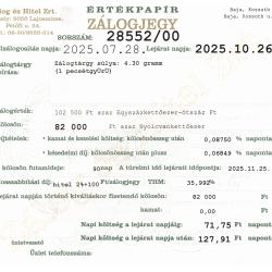 B-28552 sz. zálogjegy