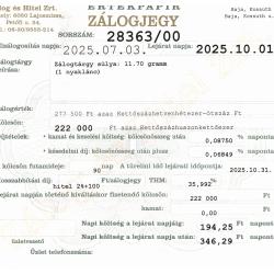 B-28363 sz. zálogjegy