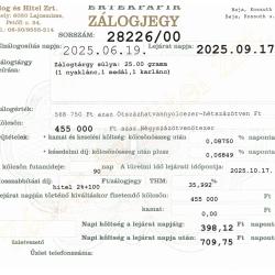 B-28226 sz. zálogjegy