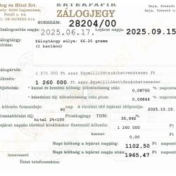 B-28204 sz. zálogjegy