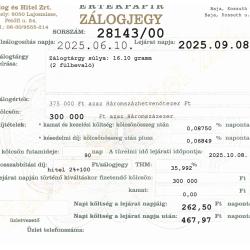 B-28143 sz. zálogjegy