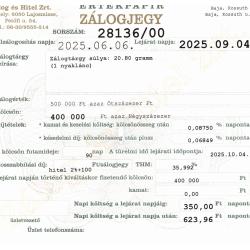 B-28136 sz. zálogjegy