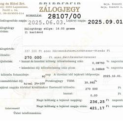 B-28107 sz. zálogjegy
