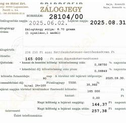 B-28104 sz. zálogjegy