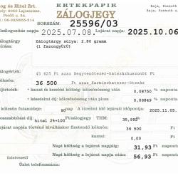 B-25596 sz. zálogjegy