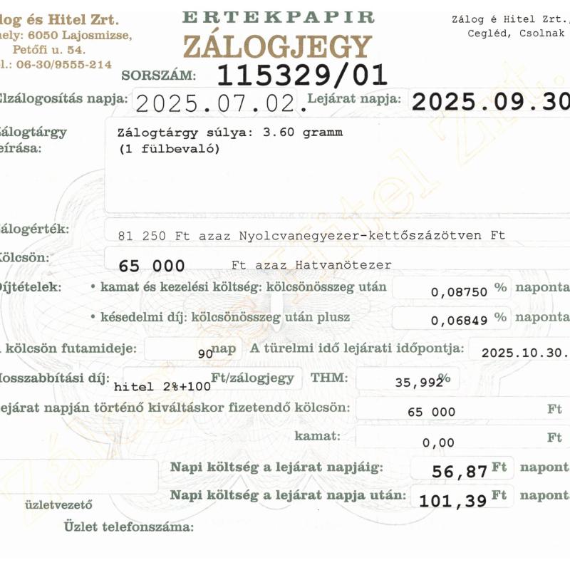 C-115330 és C-115329 sz. zálogjegy