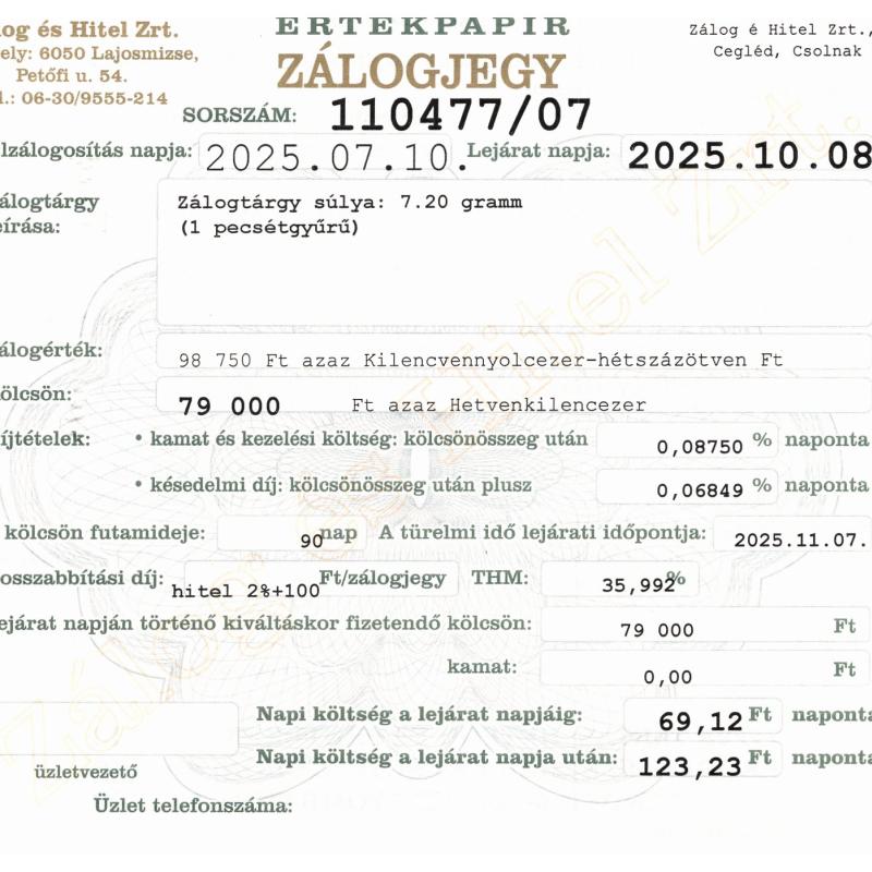 C-110477 sz. zálogjegy