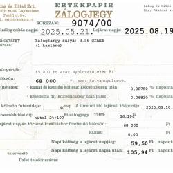 M-9074 sz. zálogjegy
