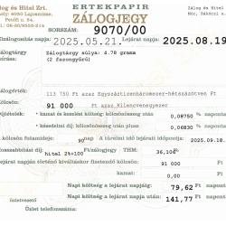 M-9070 sz. zálogjegy