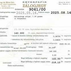 M-9061 sz. zálogjegy