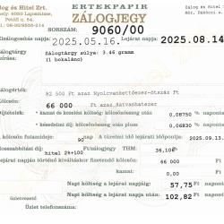 M-9060 sz. zálogjegy