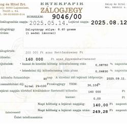 M-9046 sz. zálogjegy