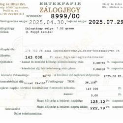 M-8999 sz. zálogjegy