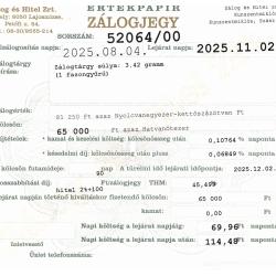 Z-52064 sz. zálogjegy