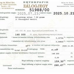 Z-51988 sz. zálogjegy