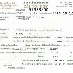 Z-51933 sz. zálogjegy