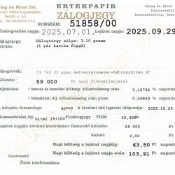 Z-51858 sz. zálogjegy
