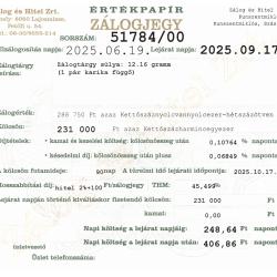Z-51784 sz. zálogjegy