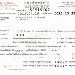 Z-50519 sz. zálogjegy