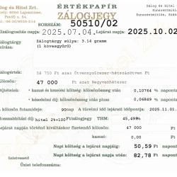 Z-50510 sz. zálogjegy