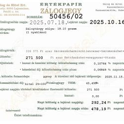 Z-50456 sz. zálogjegy