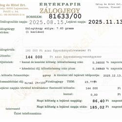S-81633 sz. zálogjegy