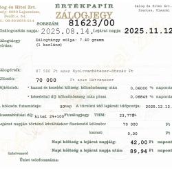 S-81623 sz. zálogjegy