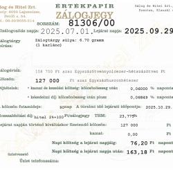 S-81306 sz. zálogjegy