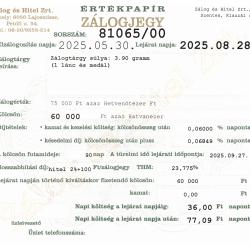 S-81065 sz. zálogjegy