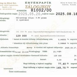 S-81002 sz. zálogjegy