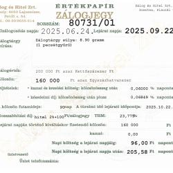 S-80731 sz. zálogjegy