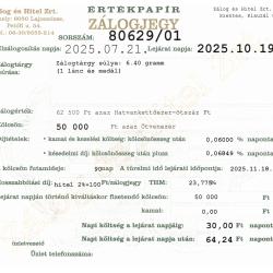 S-80629 sz. zálogjegy
