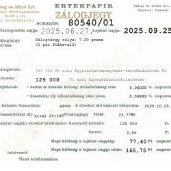 S-80540 sz. zálogjegy